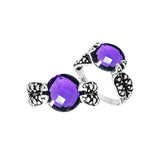 Handcrafted Sterling Silver Elegant Amethyst Quartz Round Balinese Engraved Luxury Statement Ring.
